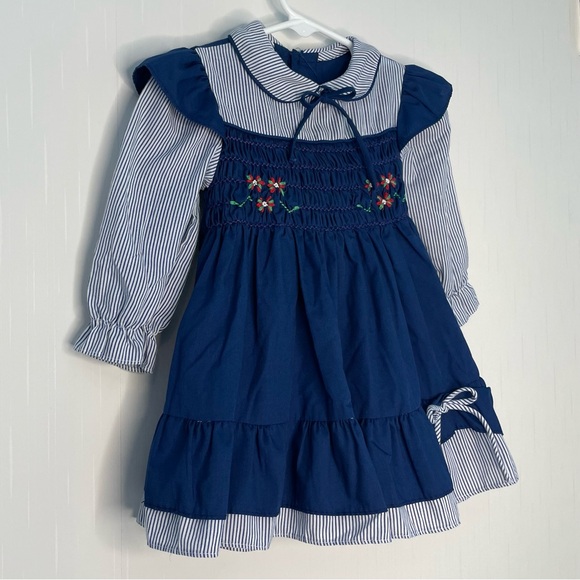 Vintage Polly Flinders Girls Hand Smocked Dress Apron Style 2T ✔️Flaw - Picture 2 of 14